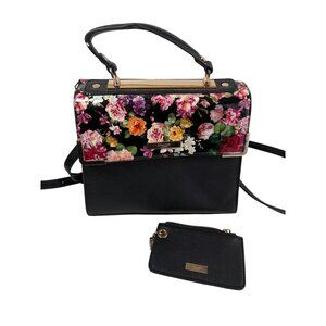 Dune London Black Floral Top Handle Crossbody Bag Purse Chain Wallet/Card Holder